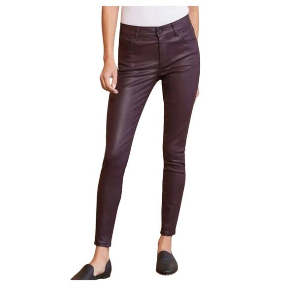 KUT From the Kloth Connie High Rise Ankle Skinny Maroon Coated Denim Pants-4 - Picture 1 of 7